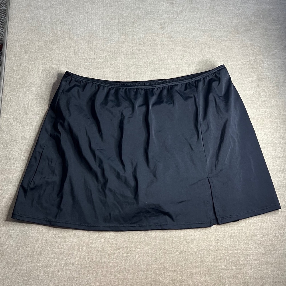 Fit 4 U Hips Separates Women Black Swim Skirt Side Slit Size 16 405102